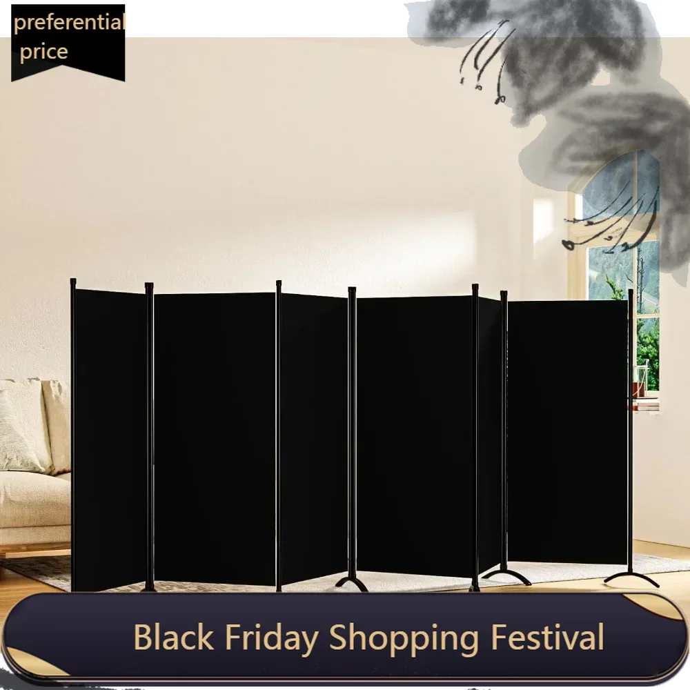 

Room Divider-6 Panels Black Folding Privacy Screens, 6 ft Partition Room Dividers Wall for Separation, Home, Office, Classroom,