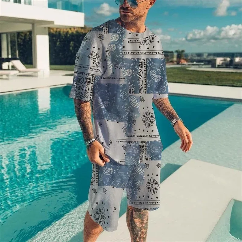 2025 3D Printed Retro Dragon Pattern Men's T-shirt Shorts Set Summer Trend Quick Drying Hawaiian Beach 2-piece Set