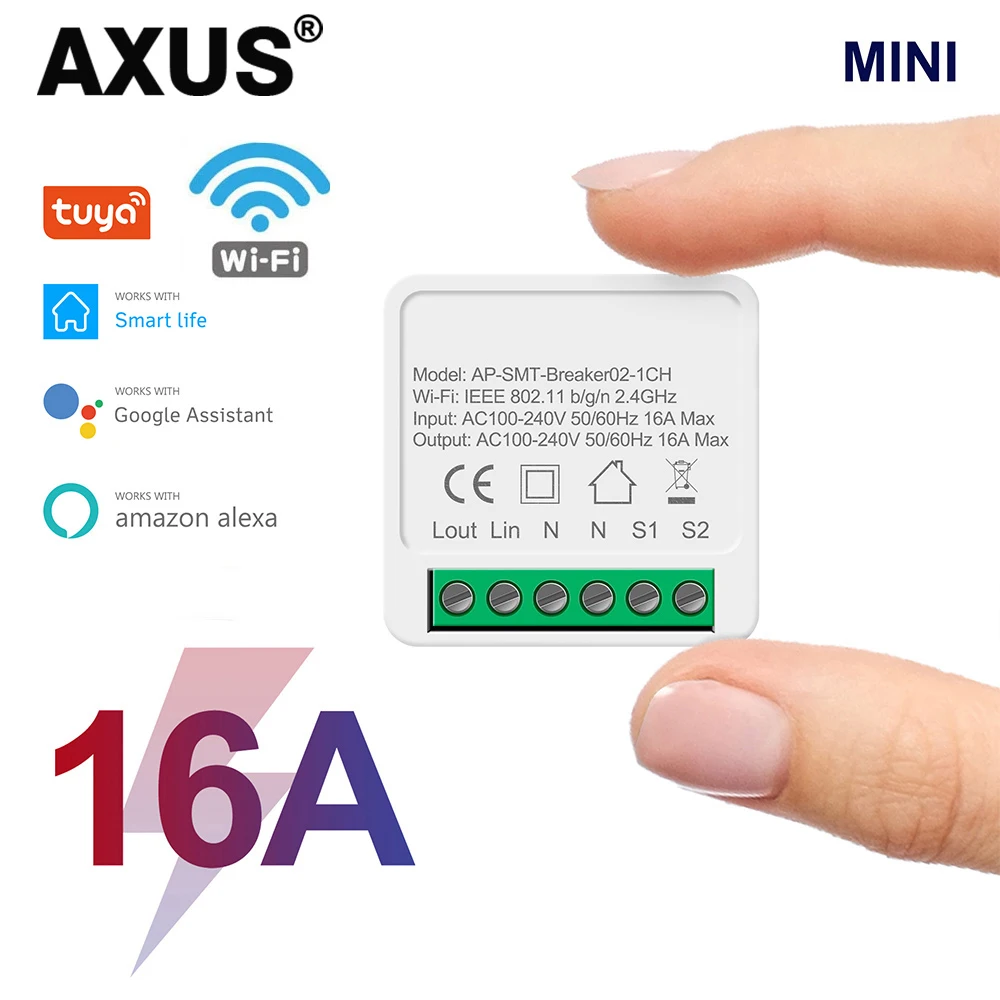 

AXUS 16A Wifi Mini Smart Switch Wireless DIY Light Switches 2 Way Control Smart Home Tuya Smart Life Alexa Alice Google Home