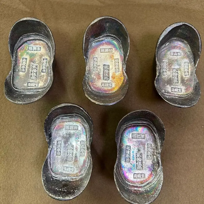 Craft ingot ornaments, honeycomb-shaped, Qing Dynasty Five Emperors 25 liang silver ingots, multicolored patinaed crafts