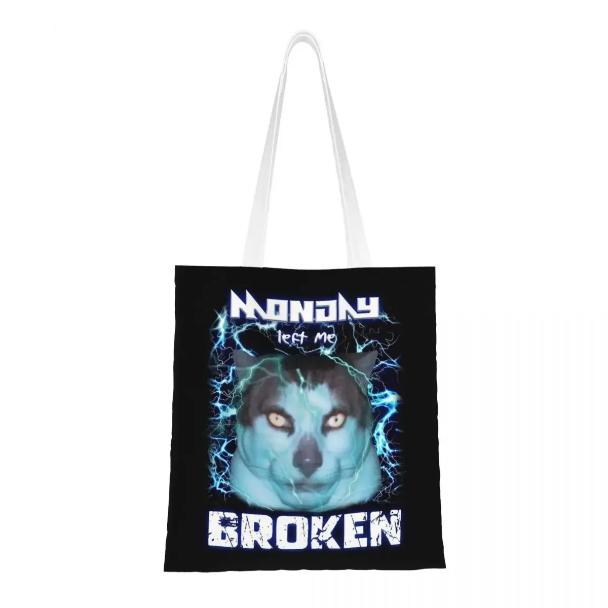 Monday Left Me Broken Cat Canvas Tote Handbag Grocery Bags Large Capacity Shopping Bags for Unisex