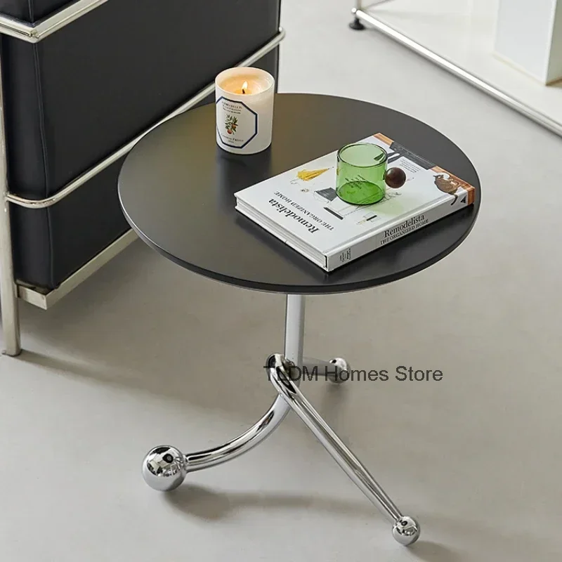 Vintage Coffee Table Solid Wood desktop Stainless Steel Stand Bedroom Small Round Table Bedside Desk