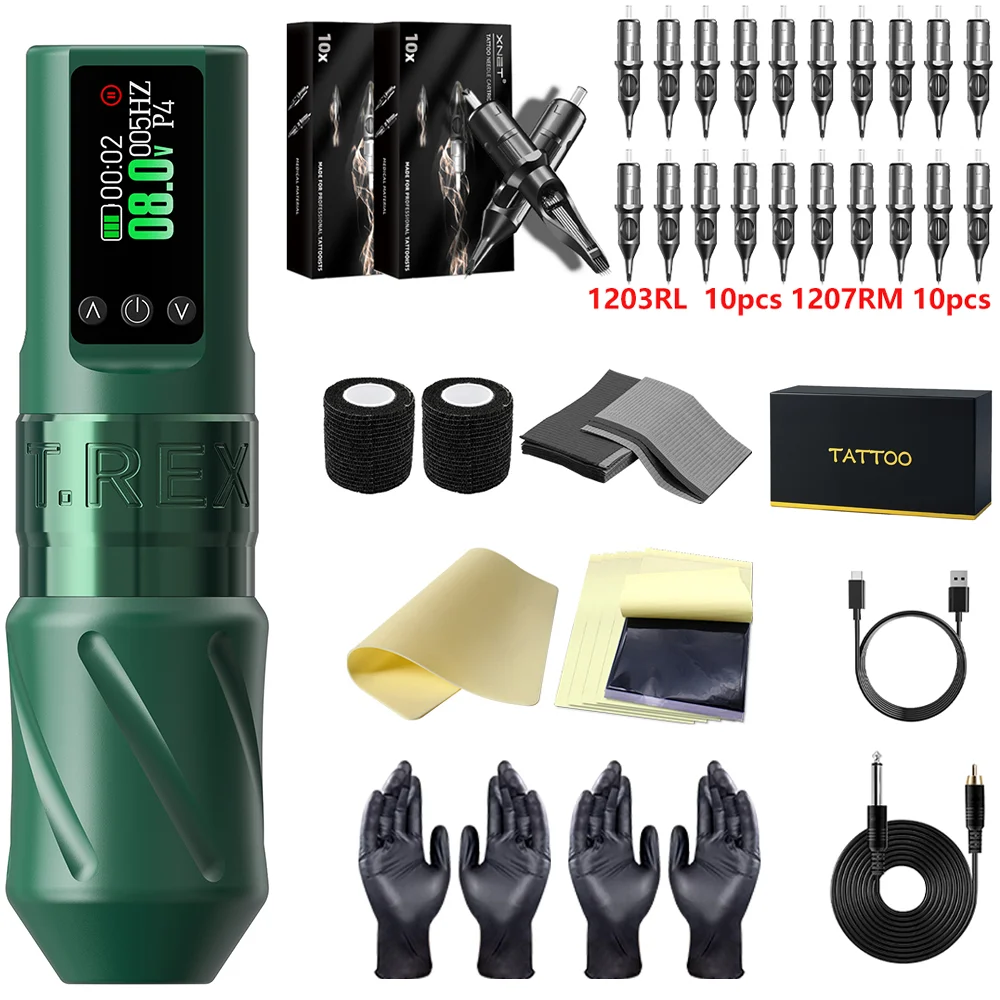 

Набор для татуировки T-Rex, беспроводная роторная машинка для татуировки, длина хода 3,5 мм, блок питания для татуировки 1600 мА, набор для татуировки для тату-мастеров