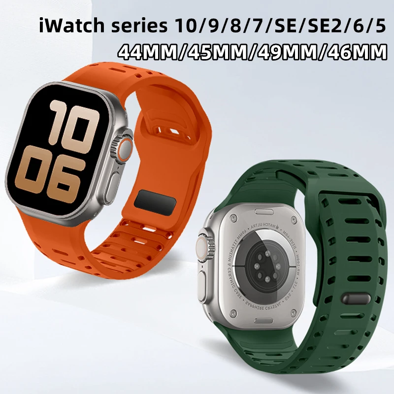 

Silicone Band For Apple Watch strap 46mm 44mm 40mm 45mm 41mm 38 42 49mm Breathable bracelet iwatch series Ultra 10 9 8 7 SE 6 5