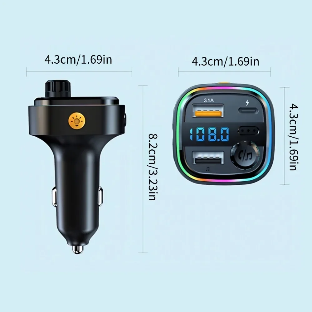 Car FM Transmitter Bluetooth Wireless Adapter Hands-Free Calling USB Charger Audio Receiver for Music Streaming in Vehicles Plus