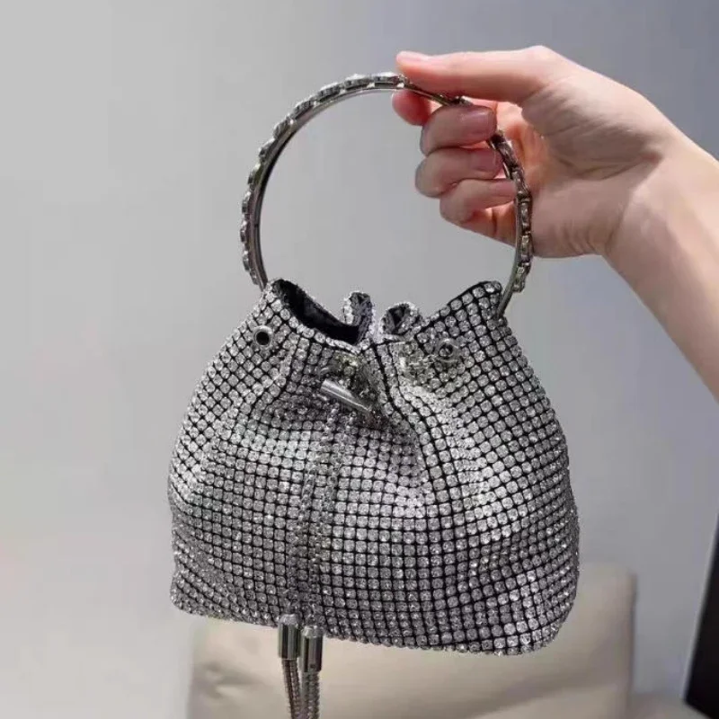 

Luxury Designer Tassel Evening Clutch Bag Women Bucket Shoulder Crossbody Bag Rhinestone Purses Handbag for Bridal Wedding Party
