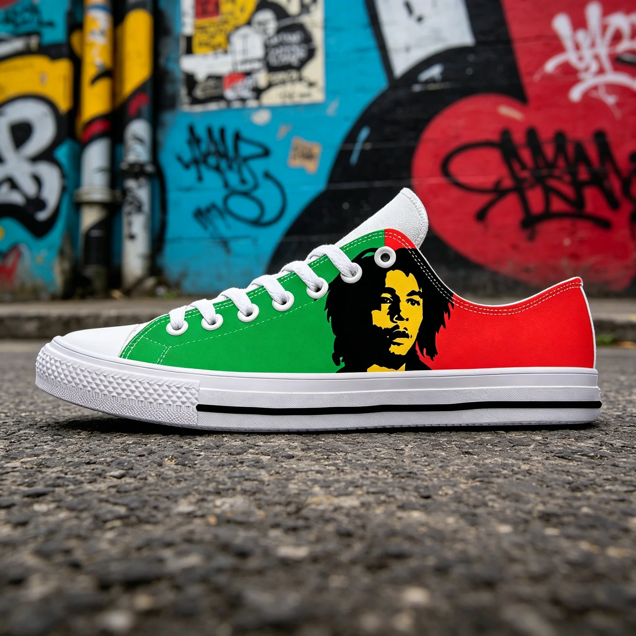 

Bob Marley Icon Portrait Print Canvas Sneakers, Unisex Fashion Casual Shoes, Custom Reggae Style Design