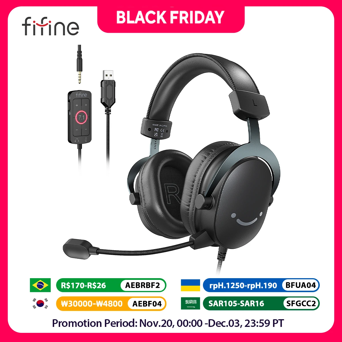 FIFINE Headset,3.5 mm jack&USB Headphone with 7.1 Surround Sound/volum contral/Mute switch for PC/MAC/PS4/PS5 Mixer-H9