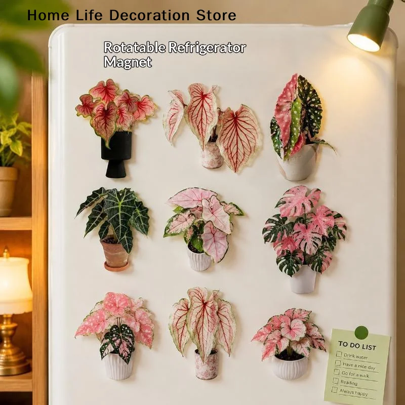 【H】Rotatable Mini Artificial Plant Fridge Magnets Realistic Leaf Design For Home Kitchen Office Decor