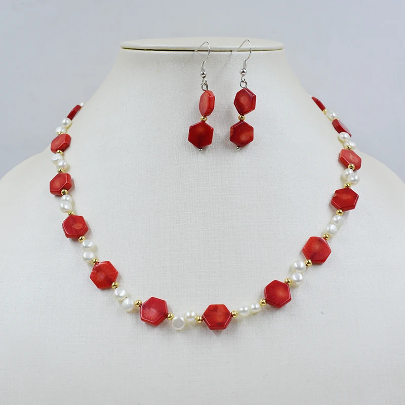 

Absolutely beautiful. Natural Coral Pearl Necklace Earring Set 17”