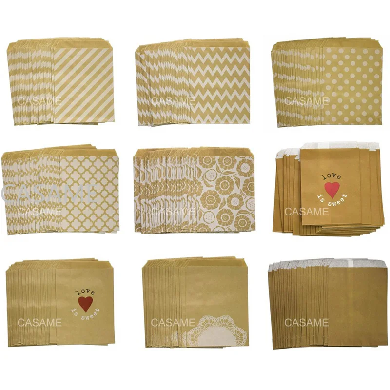 New Style Love Is Sweet Wedding Candy Bag Party Favor Paper Bags Heart Love Printed Paper Craft Bags Bakery Bags Valentine\'s Day