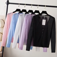 vêtements femme korean style cardigan ete légère haut pull été gilet maille tricoté à manches longues crop top manche longue tricot femme en crochet femmes de fin jersey court laine tricoter rose fashion mode cardigans 1