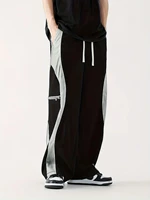 2026 Men's Lightweight Quick Dry Loose Fit Pants Light Block White Piping Zipper Pocket Drawstring Casual Streetwear Trousers 2