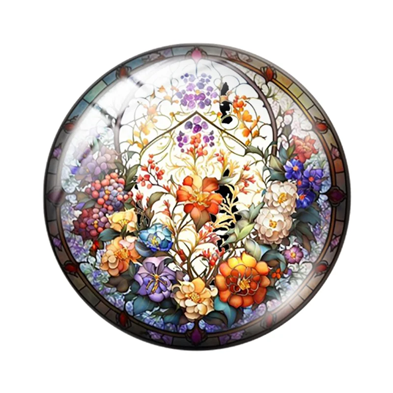 Free shipping Vintage art floral art patterns 12mm/18mm/20mm/25mm Round photo glass cabochon demo flat back Making findings