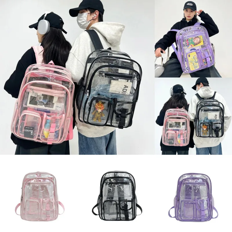 

PVC Transparent Backpacks Korean Itabag Y2K Bag Double Layer Multi Pocket Student Transparent High Capacity Backpacks Itabag New