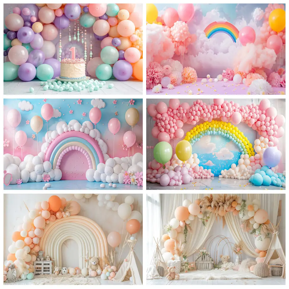 

Newborn Baby 1st Birthday Photography Backdrop Colorful Air Balloon Cloud Kids Birthday Party Background Decor Photo Studio Prop