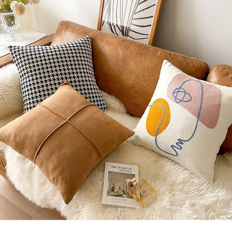 Ins Style Thousand Birds Plaid Cushion Cover Sample Room Bed Cushion Cover Three-dimensional Embroidery Abstract Pillow Case