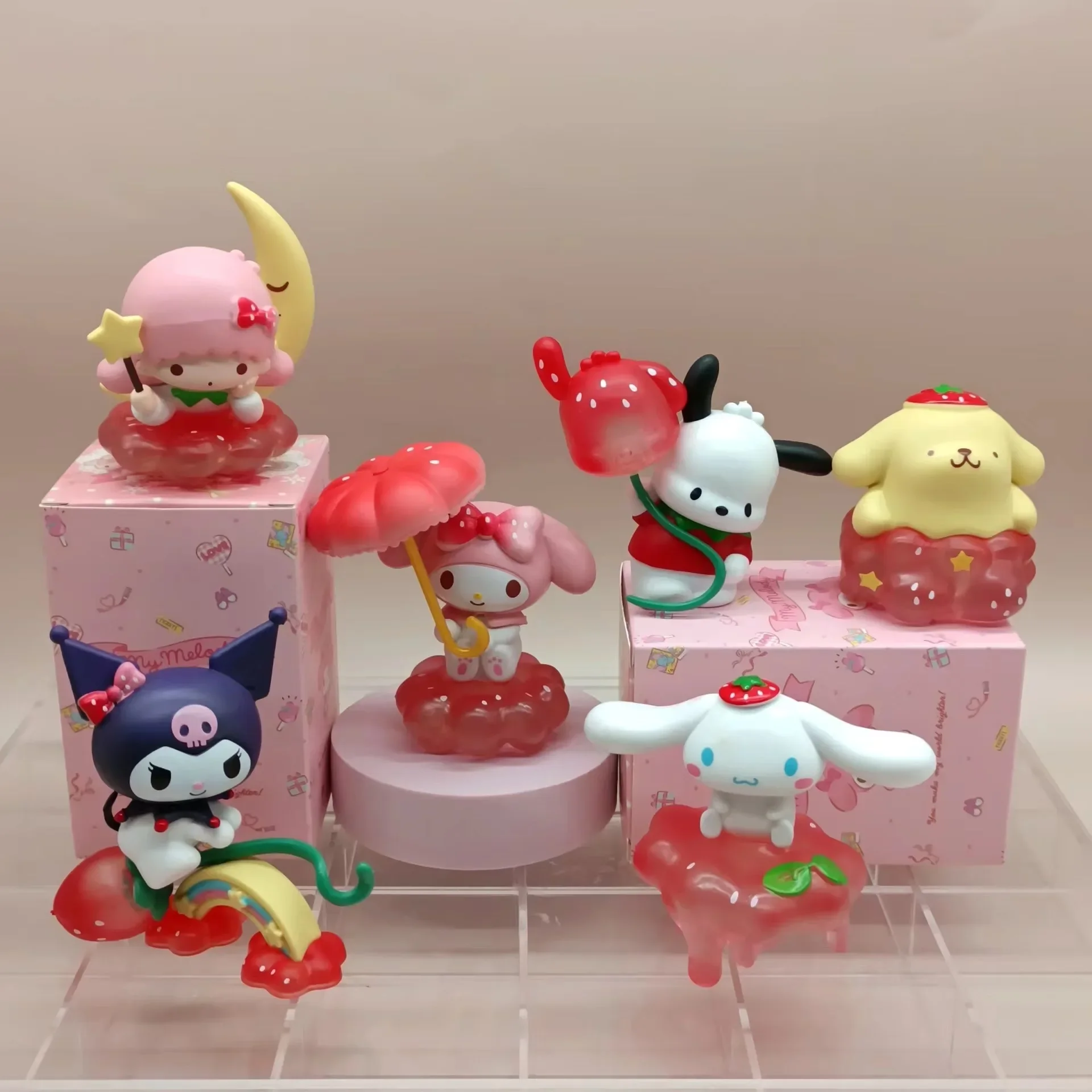 8Cm Sanrio Hello Kitty Mijn Melodie Kuromi Aardbei Shortcake Serie Garage Kit Anime Actie Collectie Materiaal Brithday Geschenken