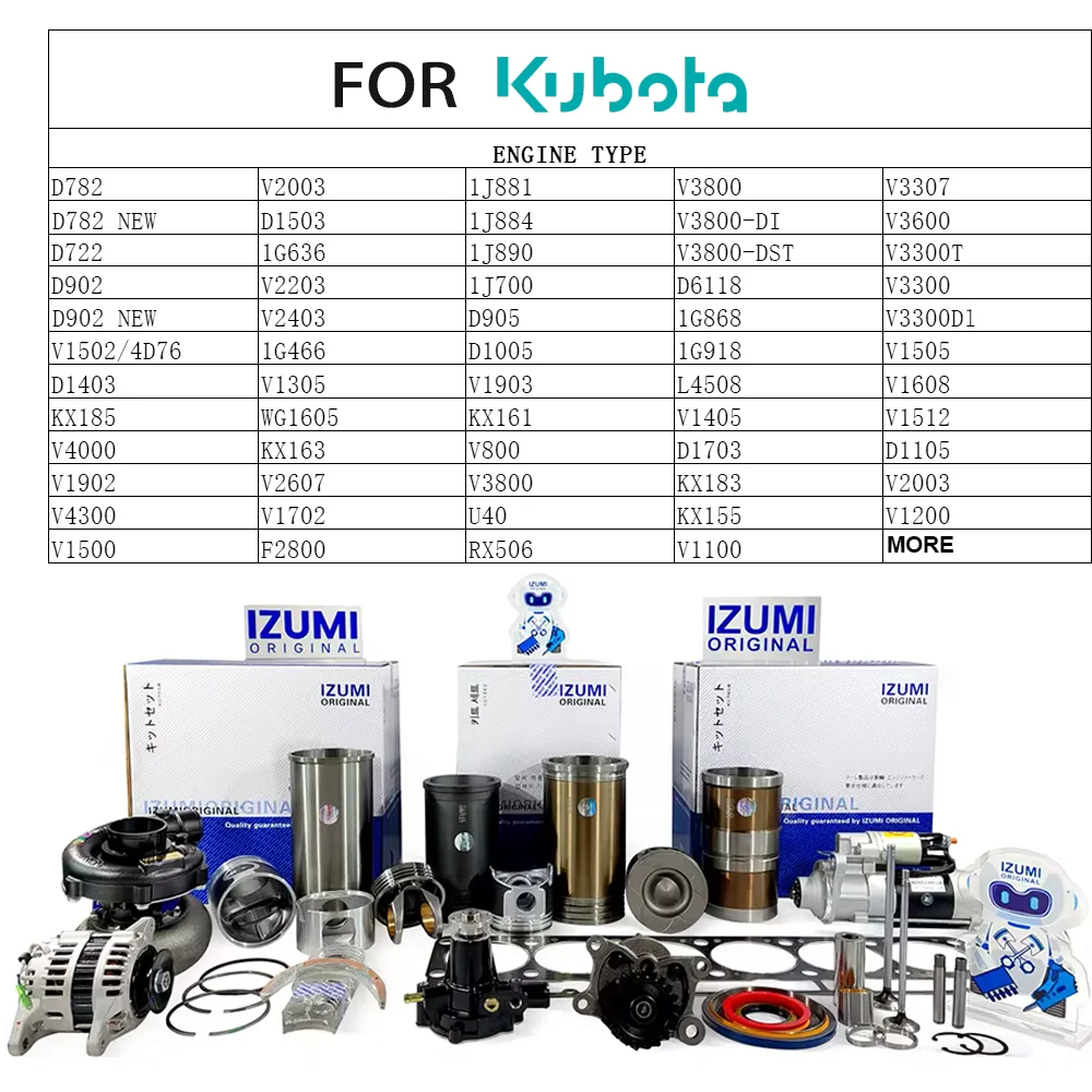 IZUMI V1902 For Kubota  Engine Con Rod Bearing V1902 Crankshaft Piston Linre Rebuild Kit