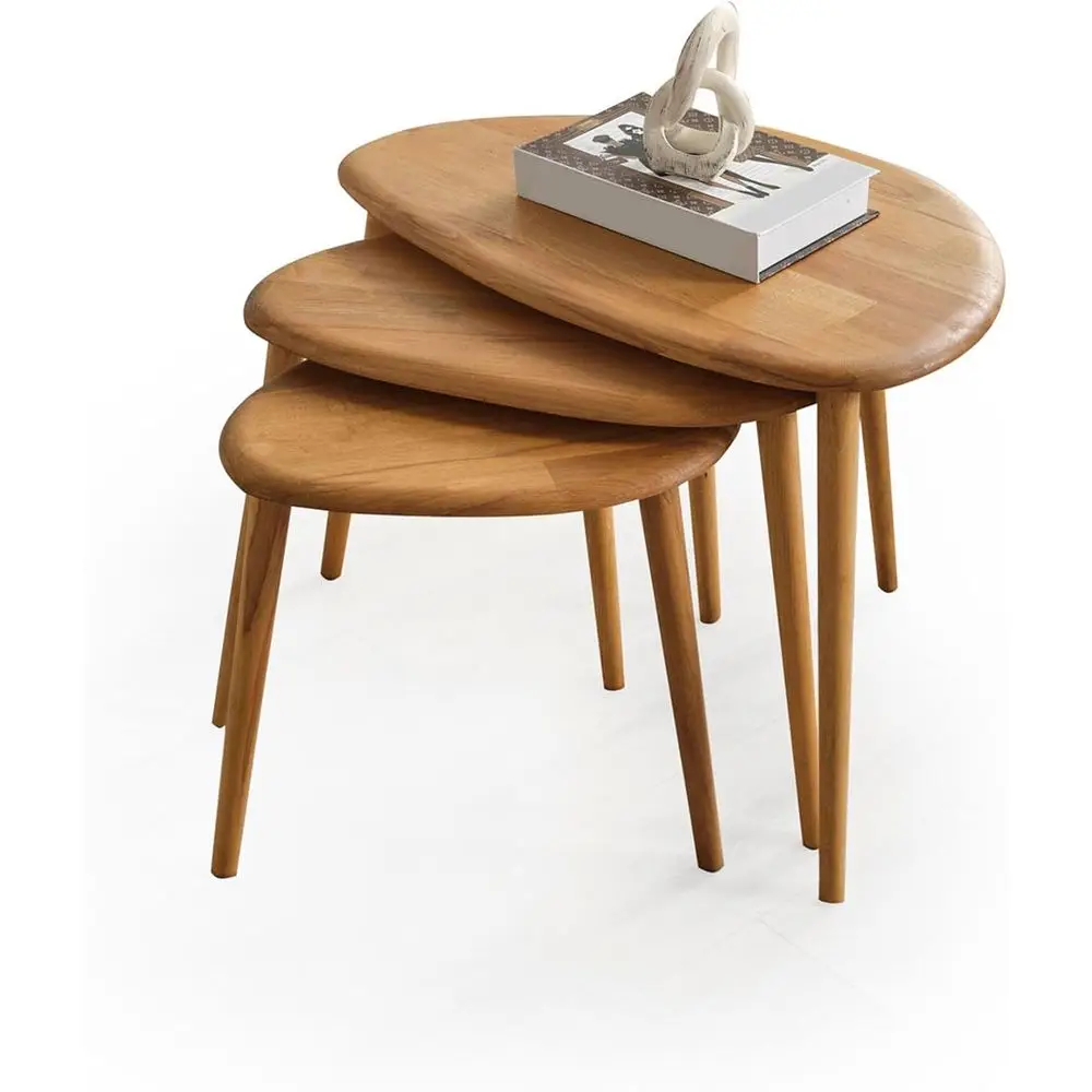 

Набор из 3-х журнальных столиков в ретро-стиле из дуба с коническими ножками - мебель в стиле Century Modern Pebble Design