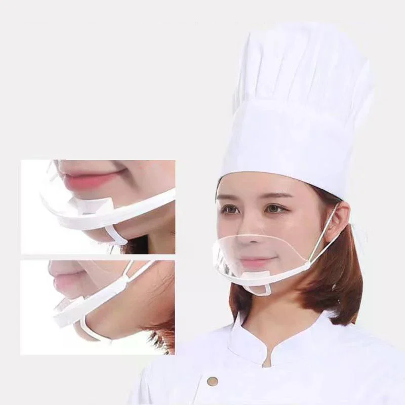 20PCS Clear Plastic Catering Mask Reusable Visible Splash Proof Mask Hotel Beauty Chef Waiter Protective Mask
