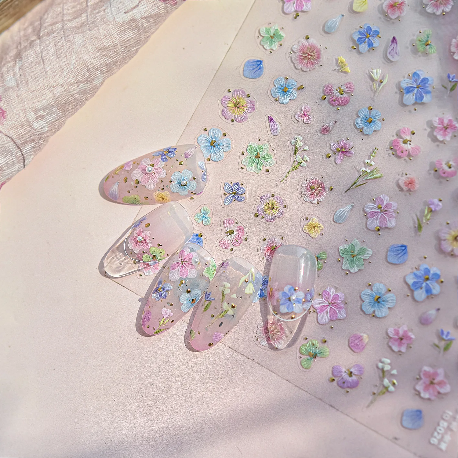 1Pc 5D Embossed Colorful Dried Flower Petal Nail Sticker Peach Blossom Self Adhesive Decals Spring Floral Manicure Sliders