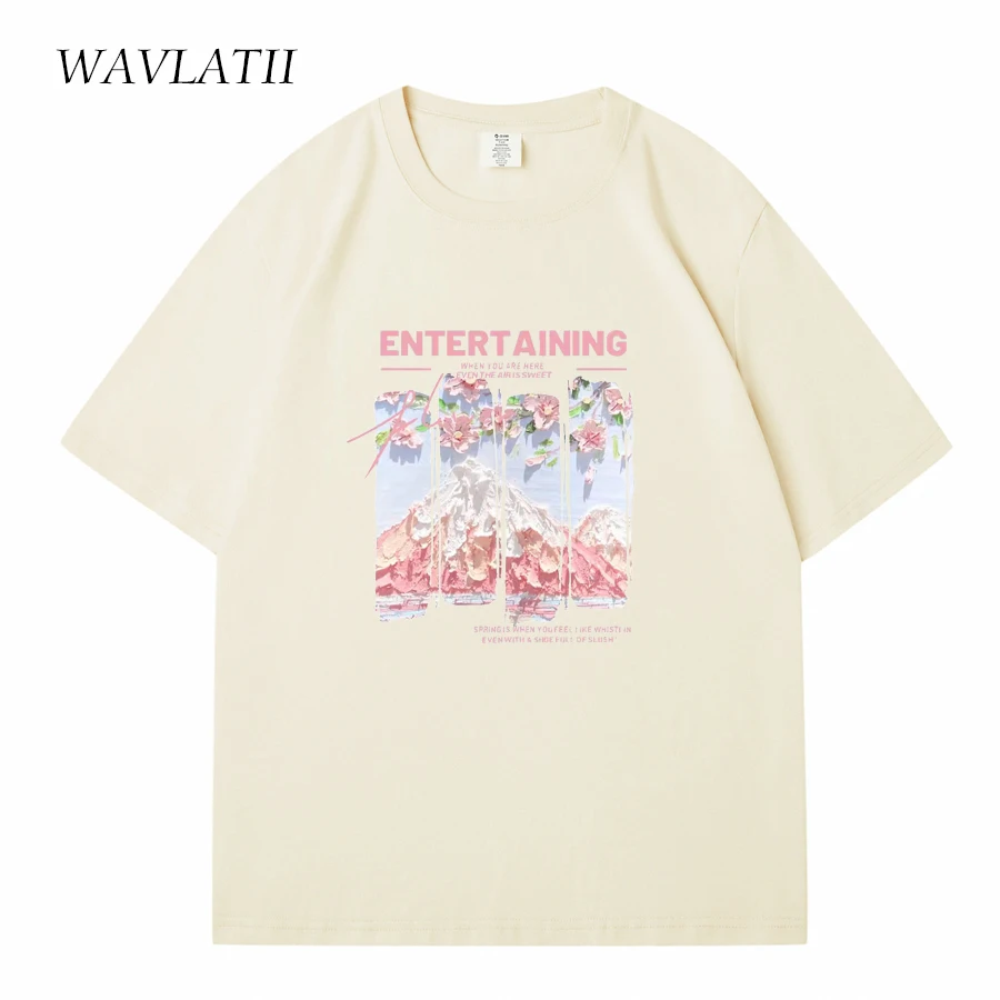 WAVLATII New Women Purple Soft Cotton T shirts Female Green Streetwear Summer Tees Lady Casual Printed Short Sleeve Tops WT2330