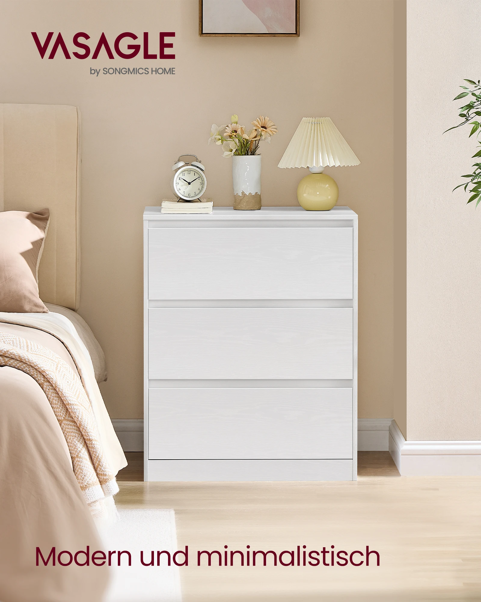 VASAGLE Kommode mit 3 Schubladen, Komodenschrank, Schubladenschrank, Wäschekommode, für Schlafzimmer, Modern Kailyn Kollektion