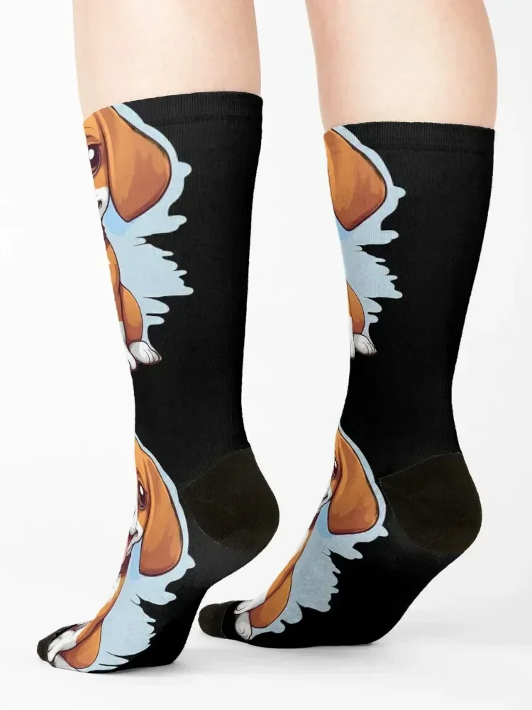 Niedliche kleine Beagle-Hunde-Welpen-Illustration, Socken, Strümpfe, Kompression, Wandern, verrückte Mädchensocken, Herren