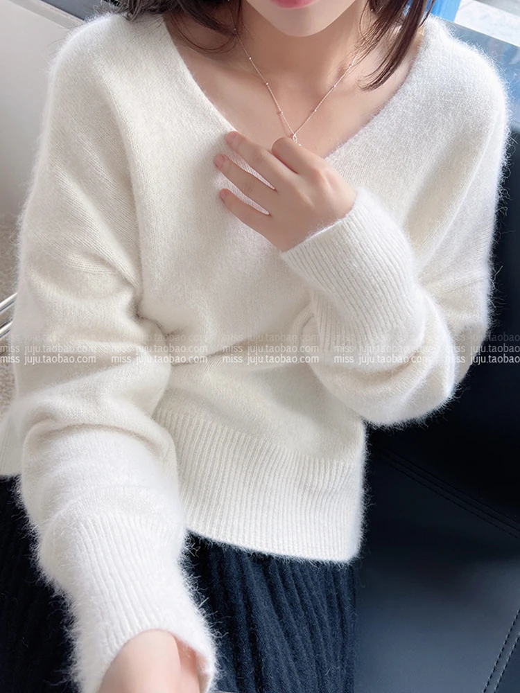 Autumn Winter New Cashmere Sweater Women's Clothing 100% Pure Wool V-Neck Knitted Pullover Casual Base Sweater Fashion Korean