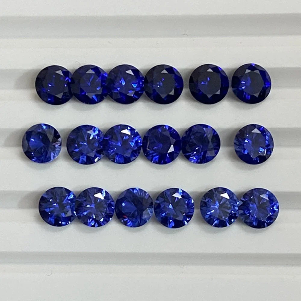 Pretty Blue Sapphire Round Cut AAAA+ VVS Loose Gemstone Pass Test Mohs Hardness Gems For Jewelry Making/Collection Stone