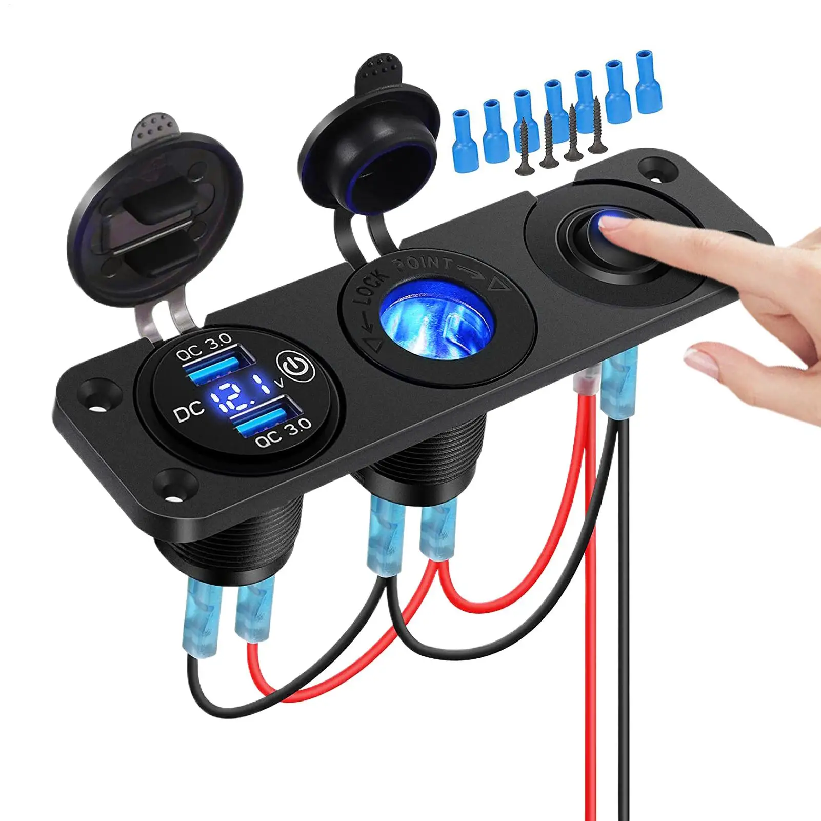 Charger For Car 12-24V Fast Smartphone Charging Car USB Outlet Panel For Travelers Families Tech Users Women Men Drivers Daily