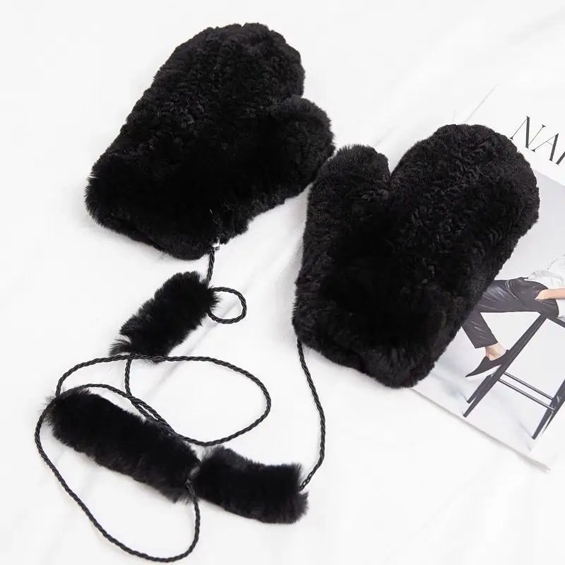 Double-faced Ladies Outfits Warm Real Rex Rabbit Fur Knitted Gloves CX-A-149