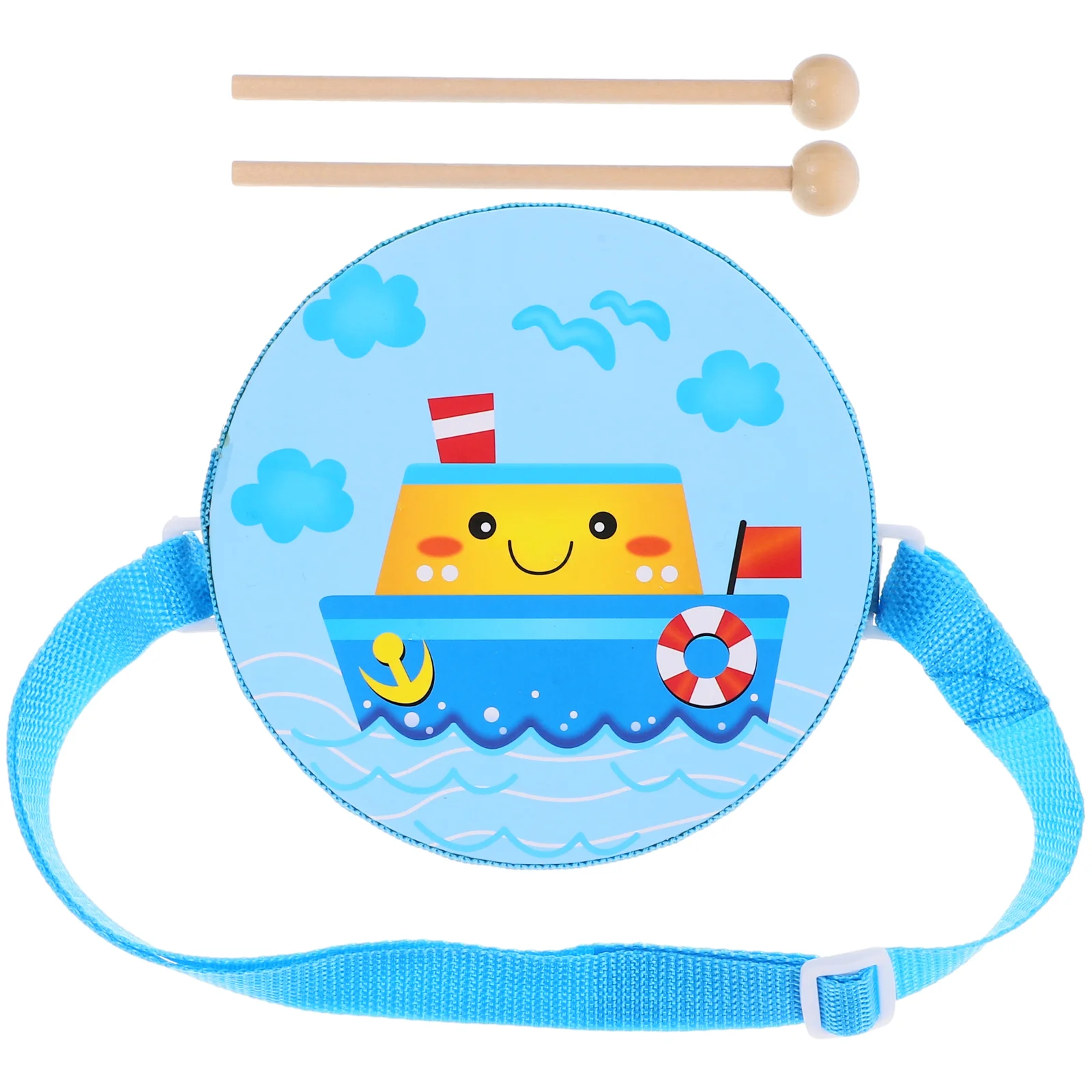 Juguete de tambor para niños, juguetes de cintura para niños, instrumentos de percusión, tela azul cielo de doble cara, Musical para bebé