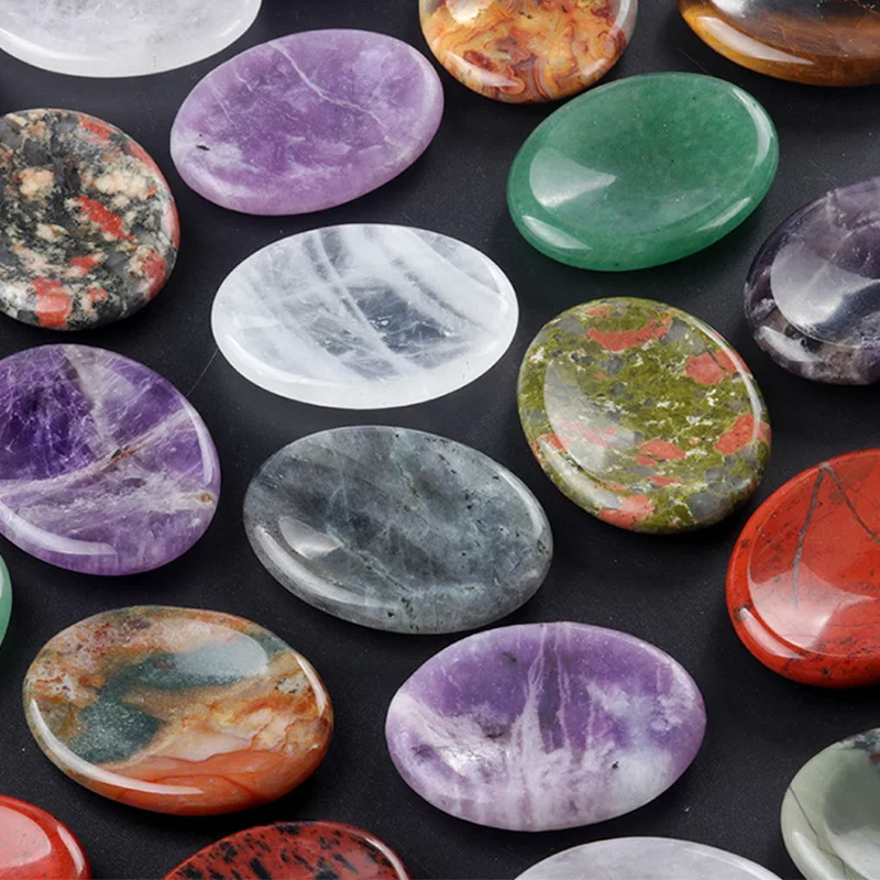 Amethyst Clear Rose Quartz Natural Crystal Worry Stone Hand Carved Thumbstone Oval Pocket Gemstone Relaxation Palm Stones