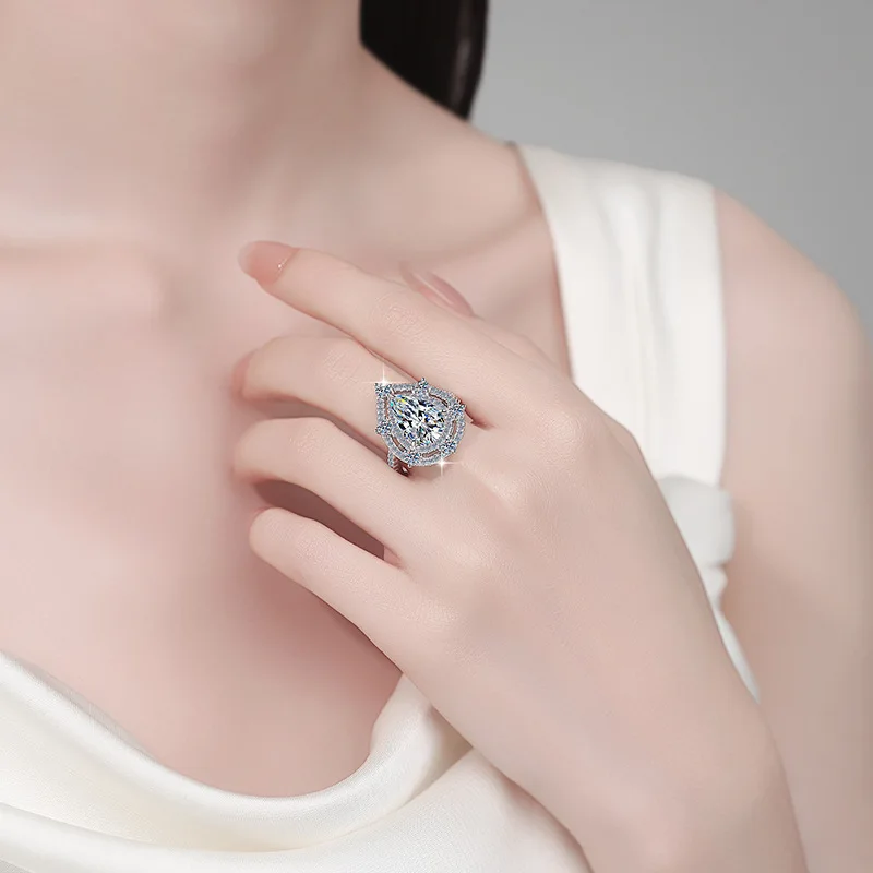 Pear-Shaped Drop Ring Women's 5CT Moissanite PT950 Platinum - Pear band slims finger length, brilliant moissanite sparkle