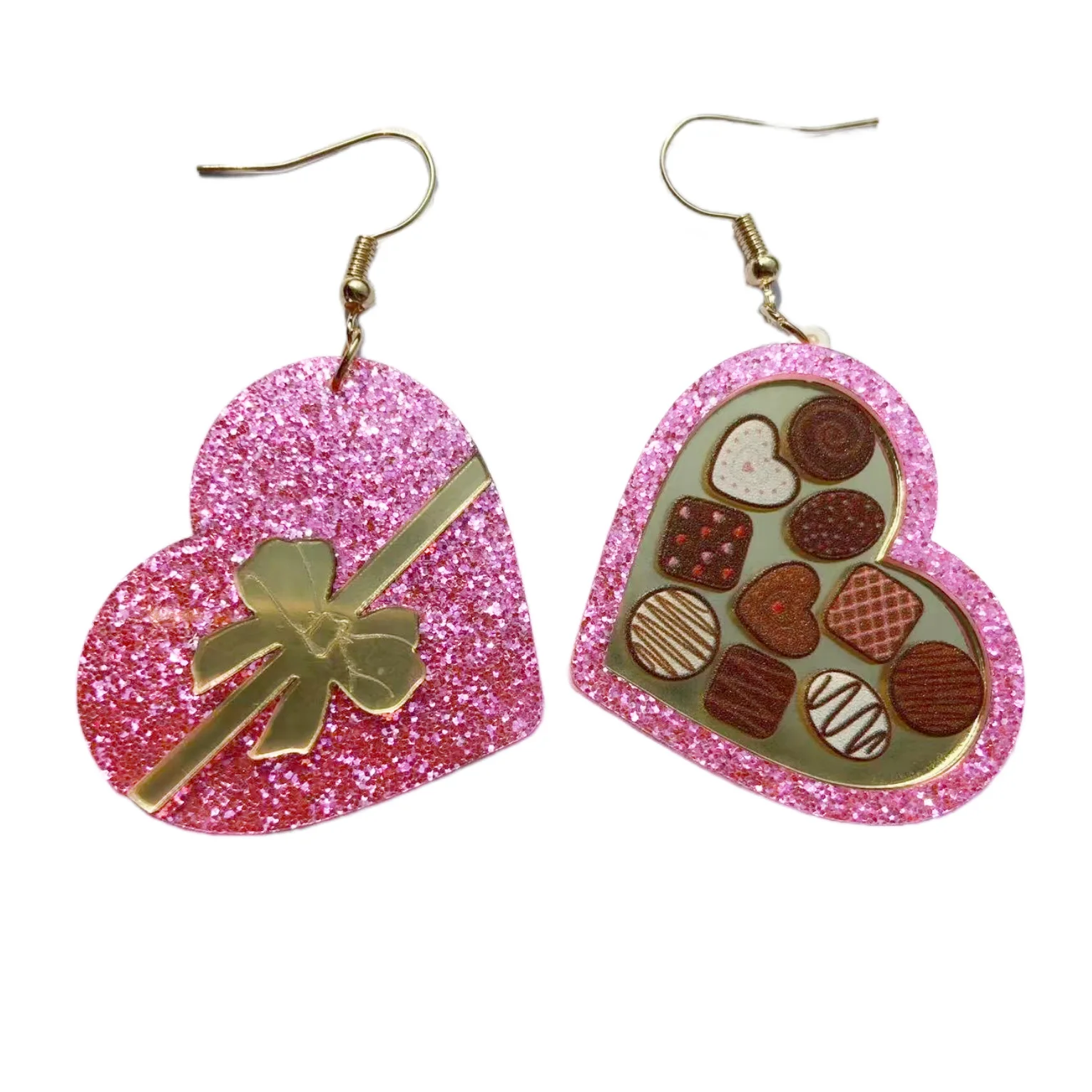 Fashion New Unique Asymmetric Glitter Acrylic Cute Heart Valentines Day Holiday Earrings Women Jewelry Boutique Gifts