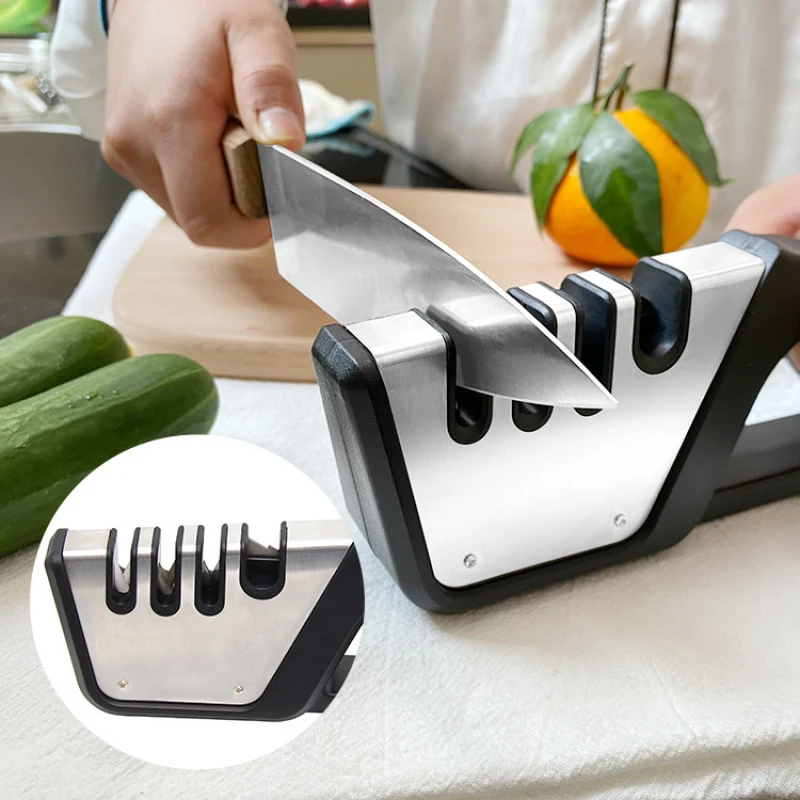 Tungsten Steel 4-in-1 Knife Sharpener – Fast Sharpening Tool for Kitchen Knives & Scissors, Easy-to-Use Sharpening Stone for Hom