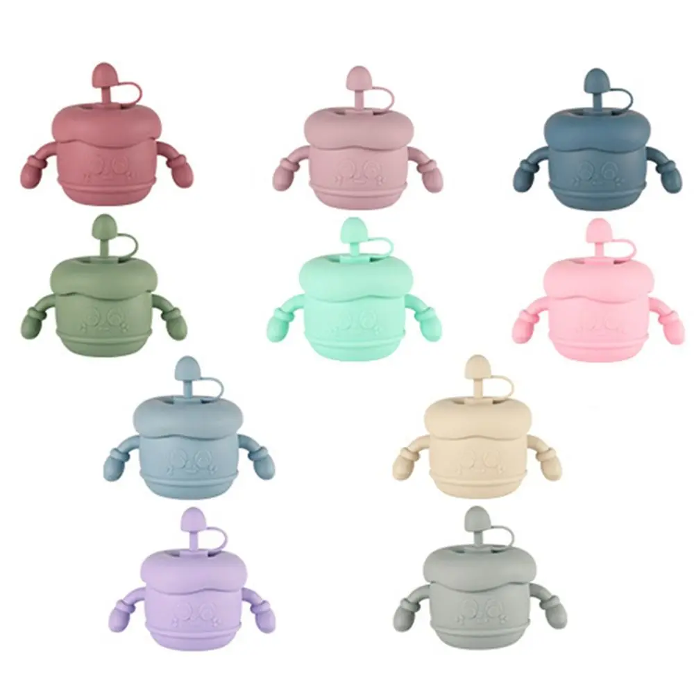 Creative Baby Training Cup Soft Silicone Portable Toddlers Straw Water Bottle Double Handle with Lid Toddler Sippy Cups