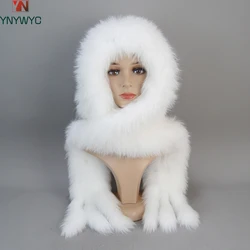 Russian Winter Women Knitted Real Fox Fur Hat Scarf Natural Warm Fur Cap Scarves Lady Luxury 100% Genuine Fox Fur Hats Muffler
