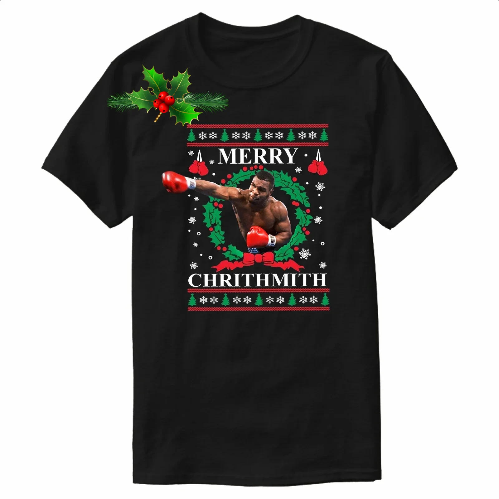 Mike Tyson Merry Chrithmith Boxing Xmas Gift T-Shirt New 100% Cotton O-Neck Short Sleeve Casual Mens T-shirt Size S-3XL