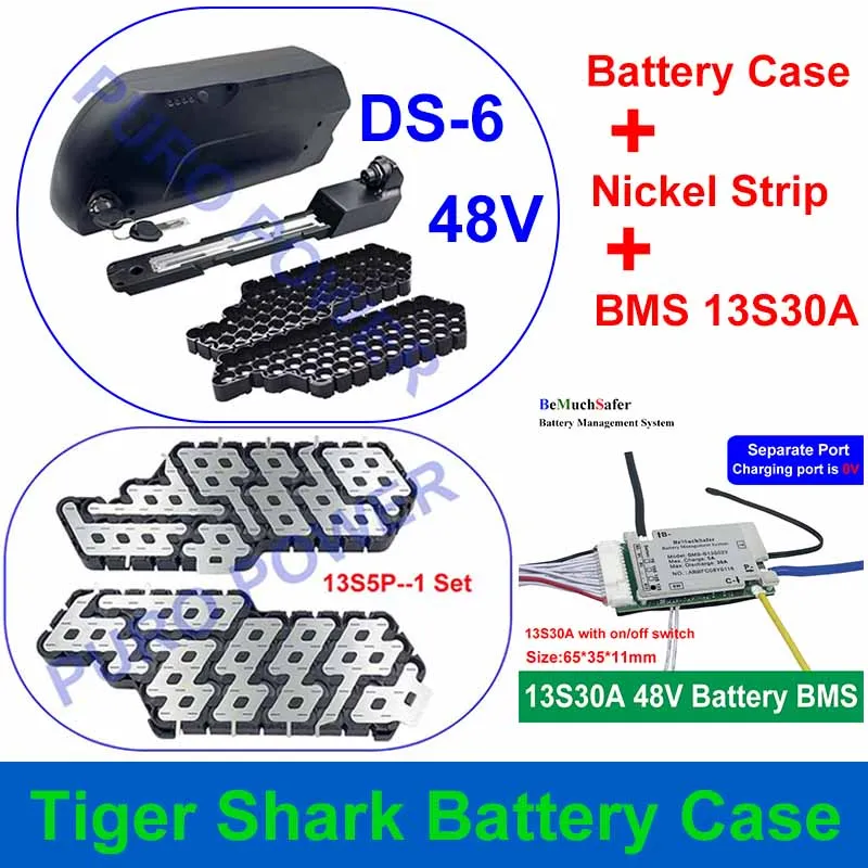 Obudowa baterii rekina tygrysiego Tiger Shark DS-4 DS-6 puste pudełko 10 s4p 13S 5P taśmy z niklu 10S 13S 30A BMS DS4 DS6 na DIY akumulator EBike