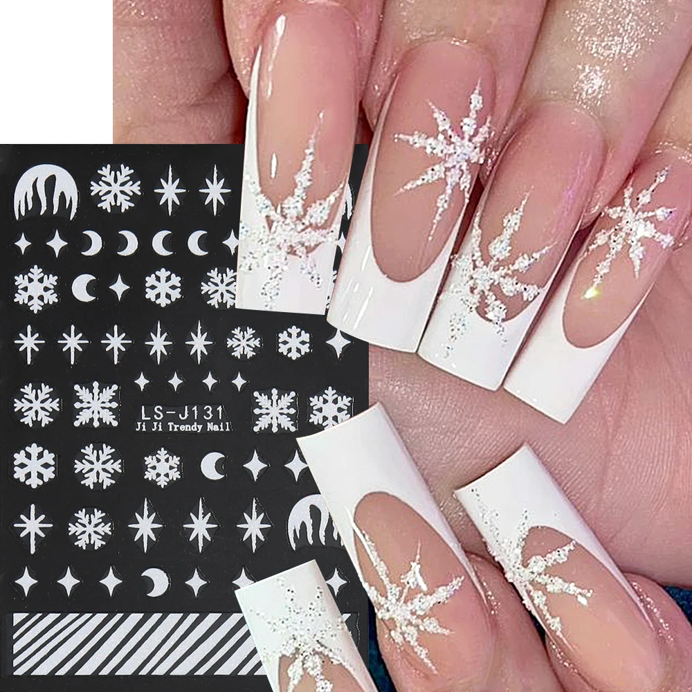 Weihnachten weiße Schneeflocke Nail Art Aufkleber Glitter Gold Mond Aufkleber Silber Kreuz Stern Schieber egler für Nagel Winter Maniküre Dekor nllsj