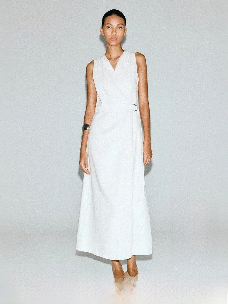 

H&M Women's Dr Spring Season Linen Blend Wrap Sle Cool Series Dr 293338 Casual Sle Svel V-ne Midi Dr