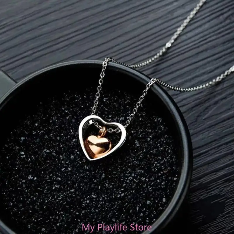 Stainless Steel Double Heart Cremation Urn Necklace Funnel Fill Memorial Ashes 4 Colors Pet Supplies