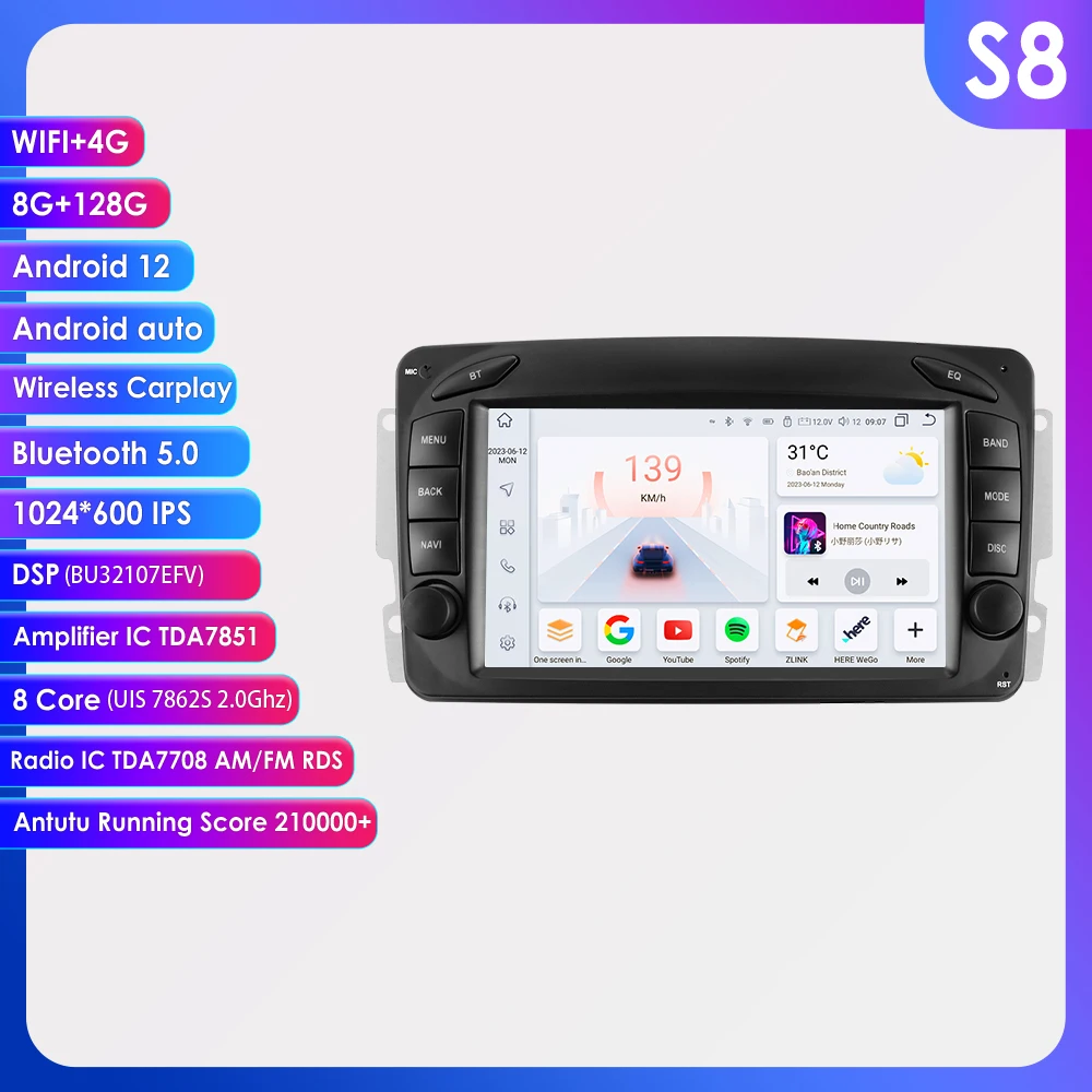 

8"7862 Android 12 Autoradio for Mercedes Benz CLK W209 A-W168 C-W203 G-W463 Viano Vito multimedia player 4G wifi Carplay Screen