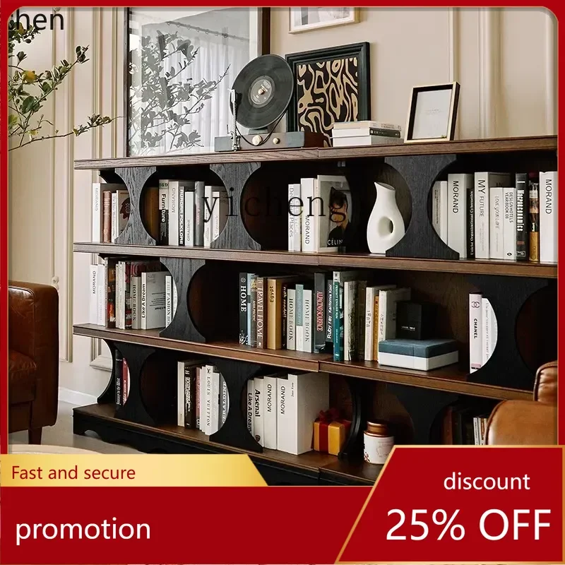 

HXL retro solid wood display cabinet bookshelf floor-to-ceiling storage decorative cabinet living room medieval side cabinet