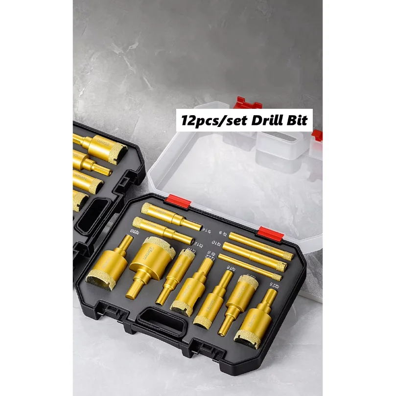 12pcs Diamond Drill Bit Set for Glass, Marble & Stone - 6-35mm Hole Saw Kit with Hand Tools, Granite, Tile, Ceramic