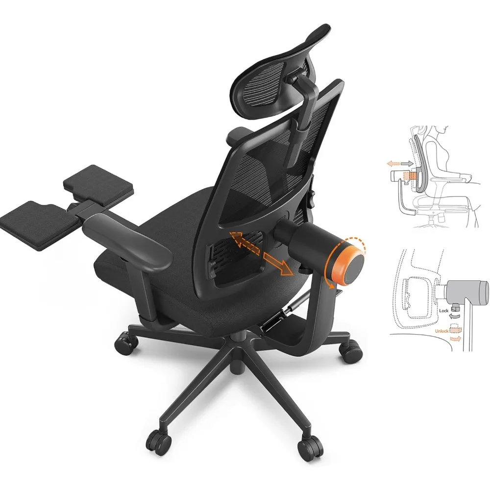 Ergonomic Chair with Footrest-Office Desk Chair with Auto-Following Lumbar Support, 4D Armrest, Seat Depth & Height Adjustable