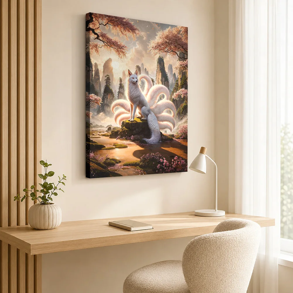 The Nine Tailed Kitsune Framed Canvas Poster Custom Photo Japanese Inspired Wall Art for Bedroom Decor Ready to Hang Home Gift